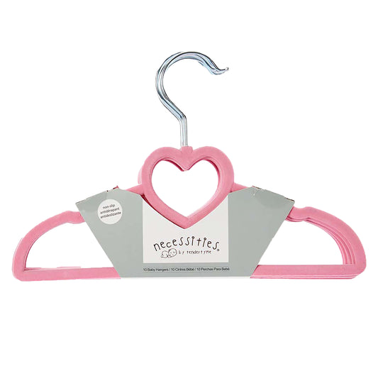 necessities by tendertyme Baby Boys and Baby Girls 10 Piece No-Slip Clothes Hangers, Pink Hearts