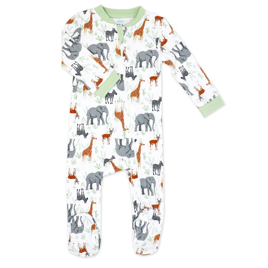 Baby Mode Baby Boys And Baby Girls 100% Cotton Wild Safari Zippered Footie, 0-3M