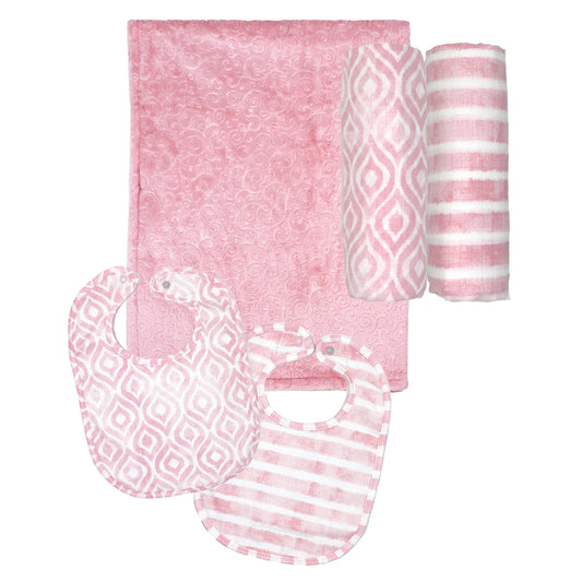3 Stories Trading Company Baby Boys and Baby Girls 5 Piece Embossed Baby Blanket Gift Set, Coral