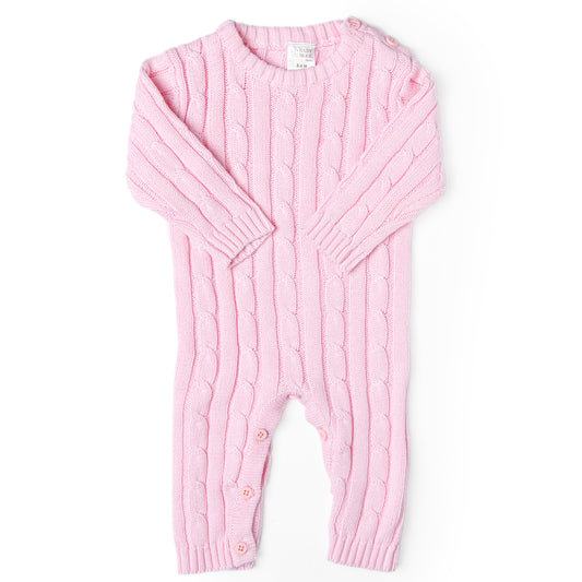 Baby Mode Signature Baby Boys and Baby Girls Long Sleeved Pink Cable Knit Romper, 0-3M
