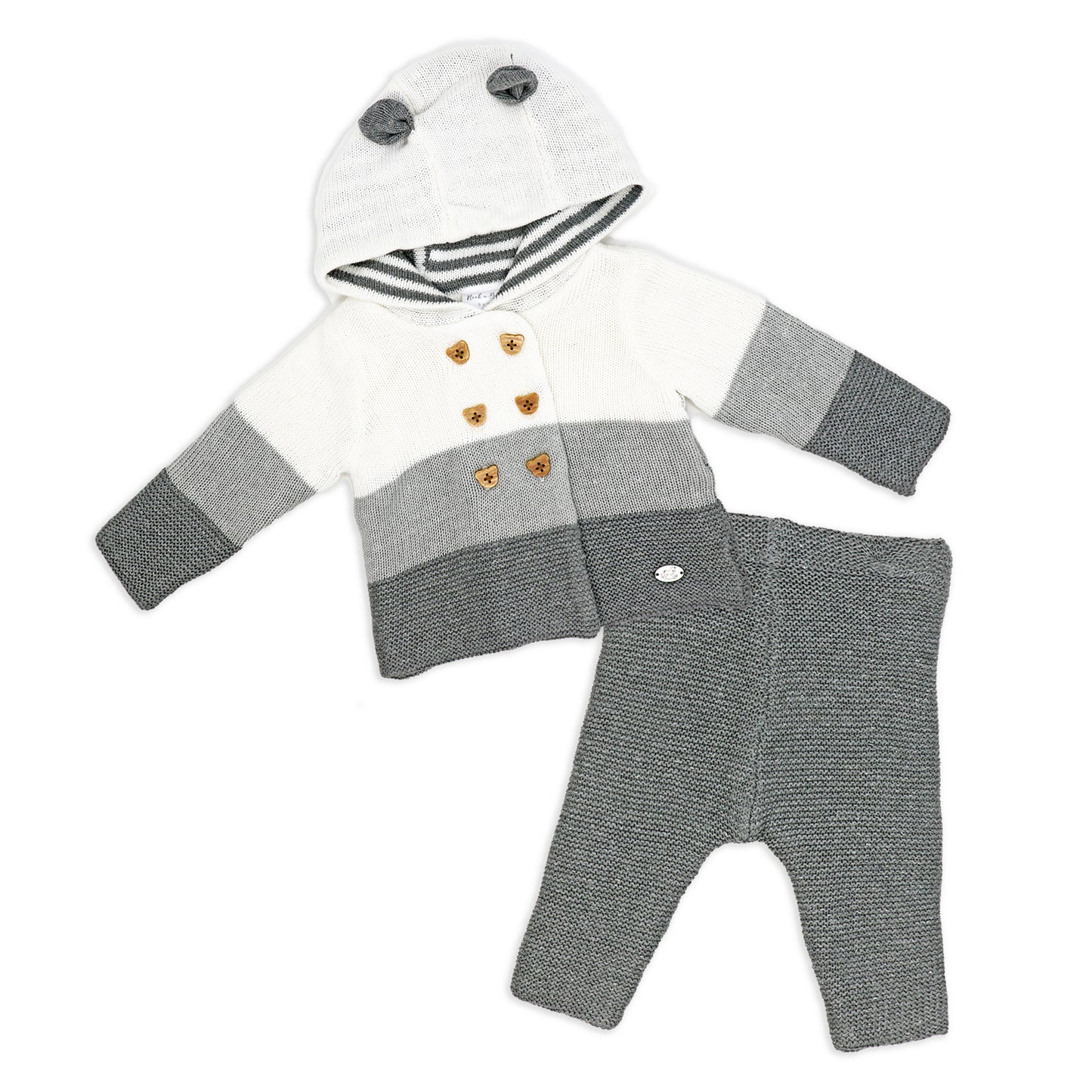 Rock A Bye Baby Boutique Baby Boys and Baby Girls 2 Piece Variegated Gray Jacket and Trouser Knitted Set, 0-3M