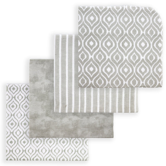 Tendertyme Baby Boys and Baby Girls Watercolor 4 Pack Receiving Blankets, Soft Gray