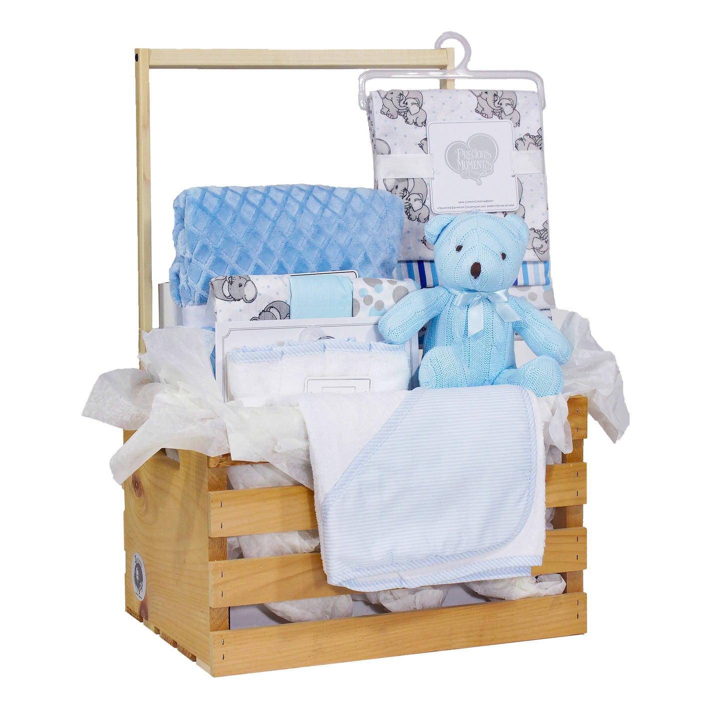 3 Stories Trading Company 16 Piece Necessities Baby Shower Wardrobe Gift Crate, Blue