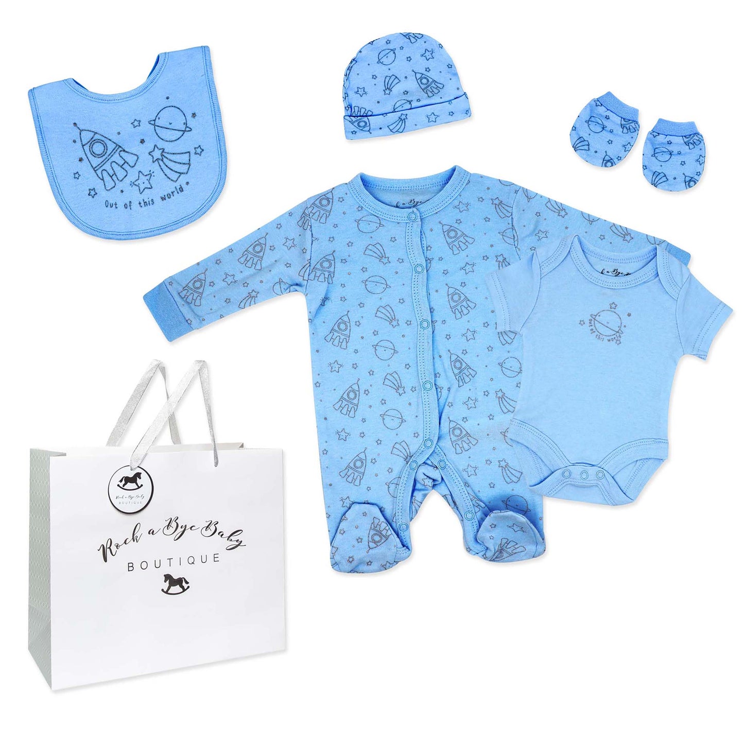 Rock A Bye Baby Boutique Boys Space 5 Pc Layette Gift Set 3-6M
