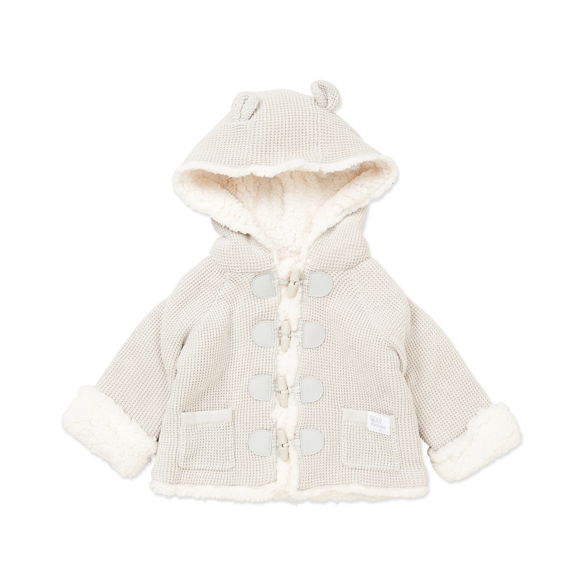 Rock A Bye Baby Boutique Baby Boys and Baby Girls Cotton Sherpa-Look Toggle Jacket, Light Gray, 3-6M