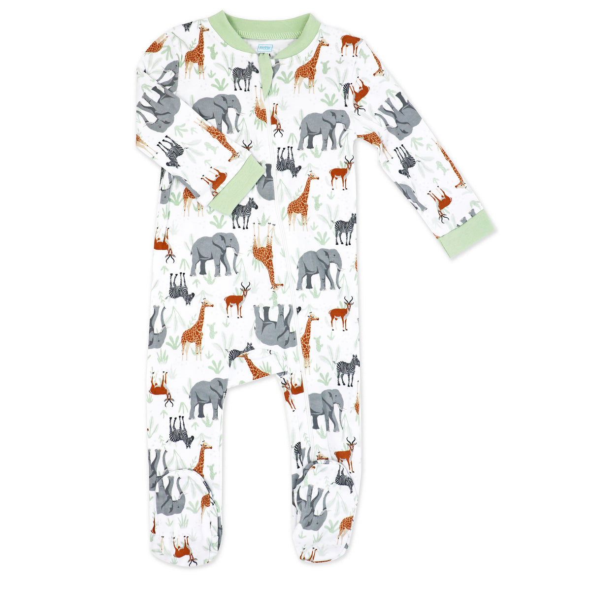 Baby Mode Baby Boys And Baby Girls 100% Cotton Wild Safari Zippered Footie, 3-6M
