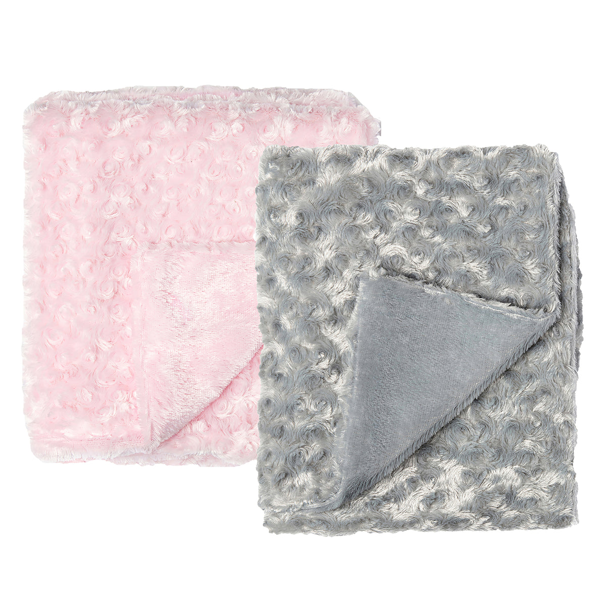 Baby Mode Baby Boys and Baby Girls 2 Pack Curly Plush Baby Blankets, Pink and Gray
