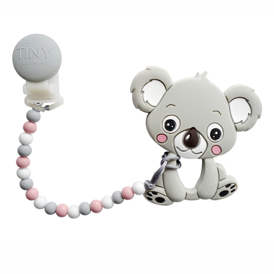 Tiny Teethers Designs Baby Boys and Baby Girls Silicone Pacifier Clip with Removable Teether, Koala