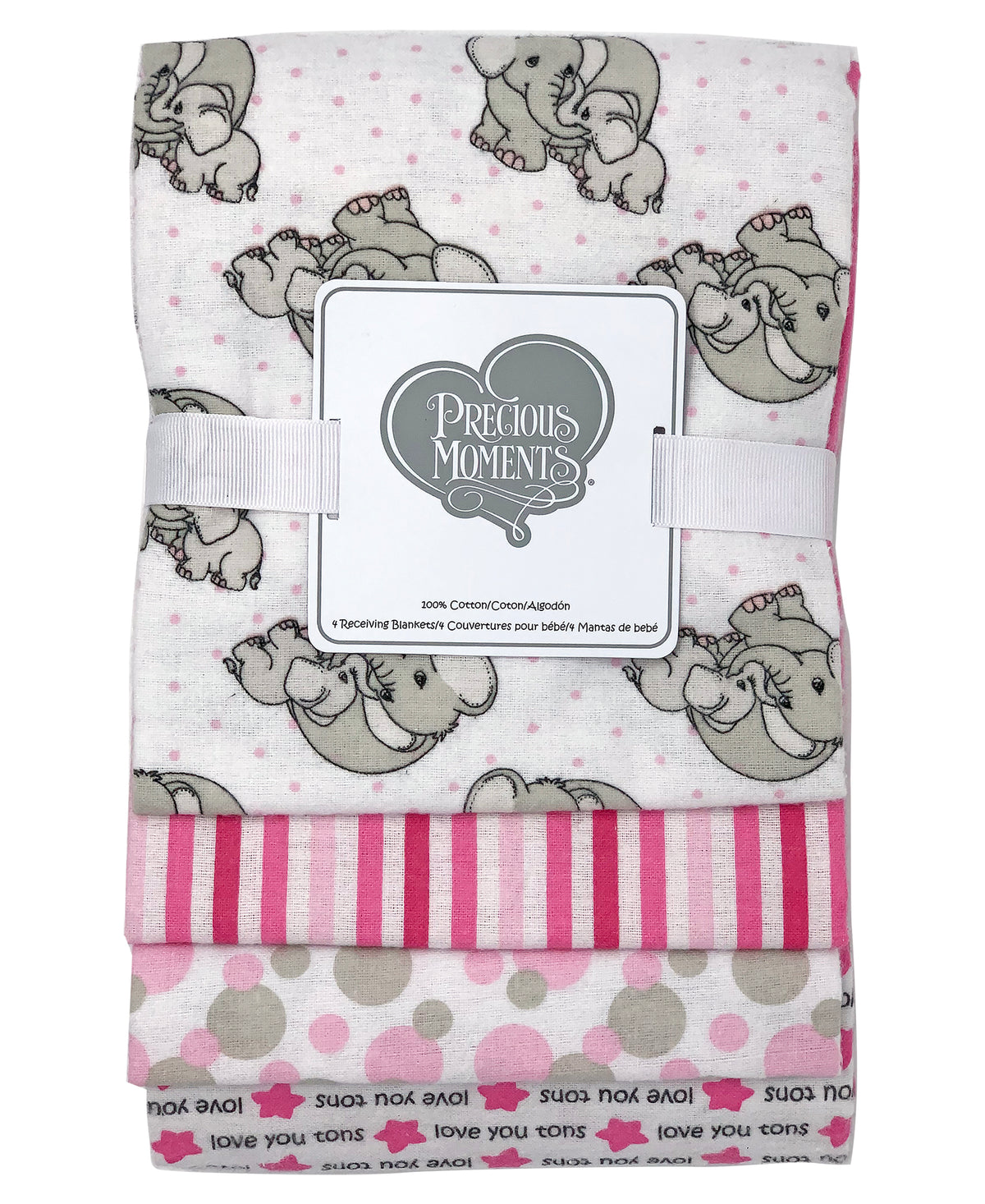 Precious Moments Baby Girls Precious Moments 4 Piece Cotton Flannel Receiving Blankets, Pink