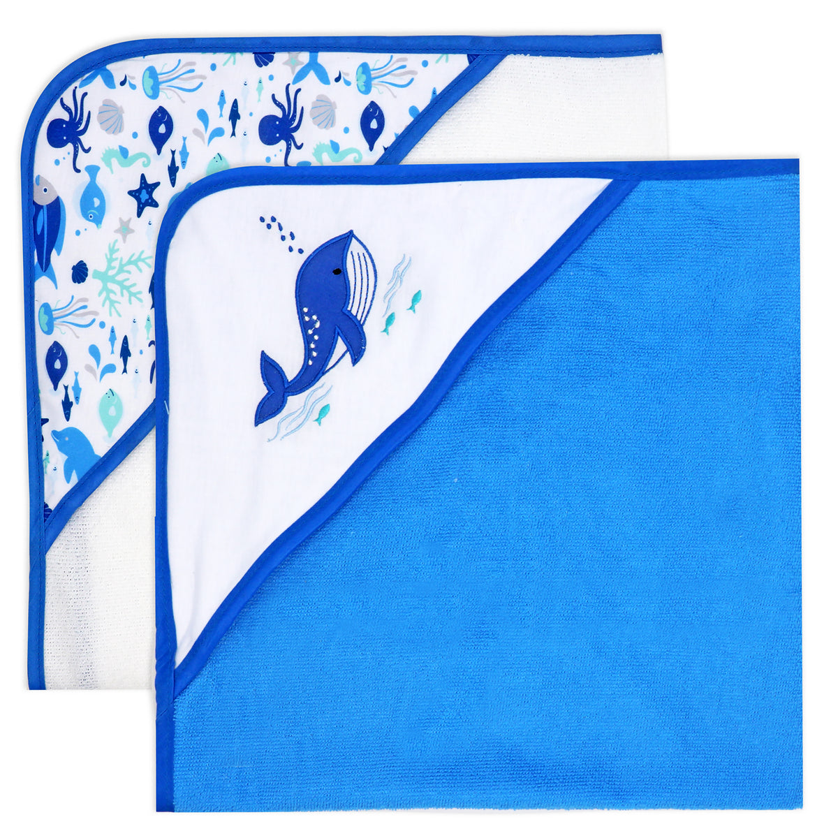 Buba Baby 2 Pack Hooded Baby Bath Towels, Whale