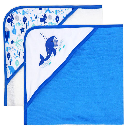 Buba Baby 2 Pack Hooded Baby Bath Towels, Whale