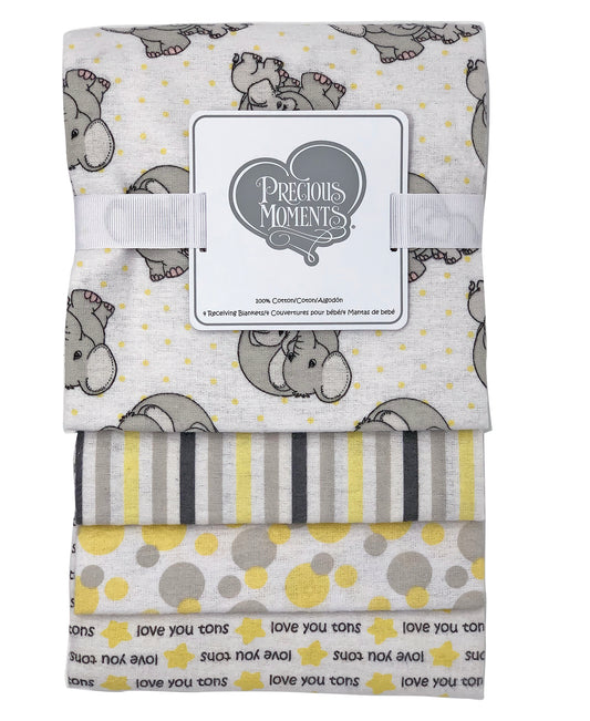 Precious Moments Baby Boys and Baby Girls Precious Moments 4 Piece Cotton Flannel Receiving Blankets, Yellow