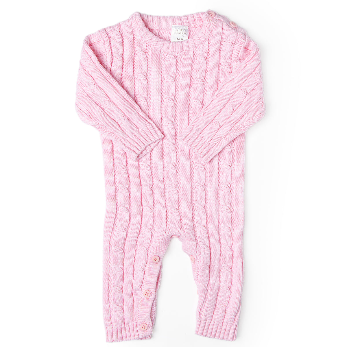 Baby Mode Signature Baby Boys and Baby Girls Long Sleeved Pink Cable Knit Romper, 3-6M
