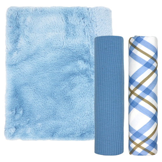 3 Stories Trading Company Baby Boys and Baby Girls Faux Fur 3 Piece Baby Blanket Gift Set, Blue