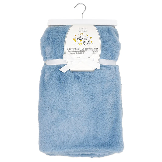 Baby Mode Baby Boys and Baby Girls Faux Fur Plush Blanket, French Blue
