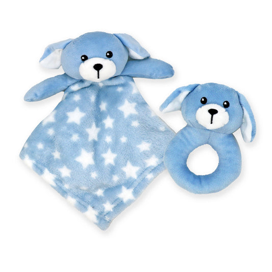 Jesse & Lulu Baby Boys And Baby Girls Nunu With Matching Rattle Set, Blue Dog