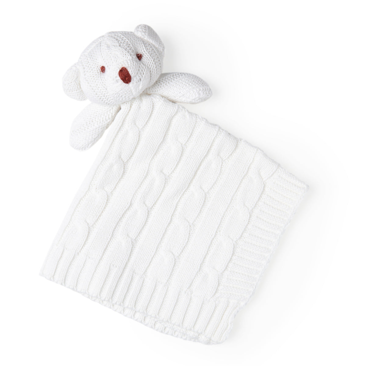 Baby Mode Knit Bear Security Blanket, White