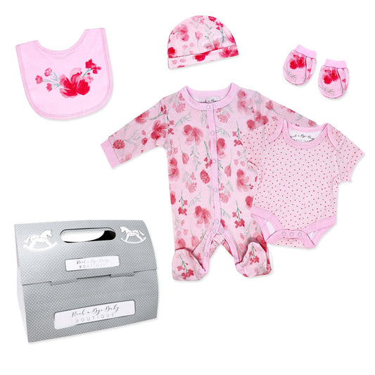 Rock A Bye Baby Boutique Girls Watercolor 5 Pc Layette Gift Set, 0-3M