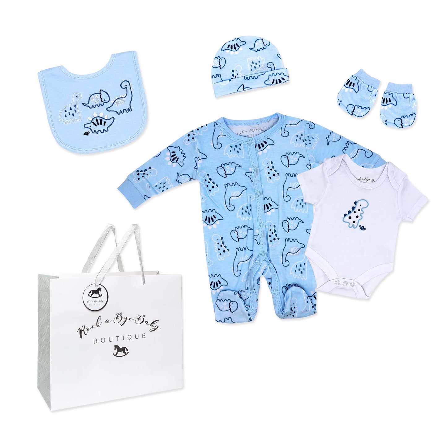 Rock A Bye Baby Boutique Boys Dinosaur 5 Pc Layette Gift Set 3-6M