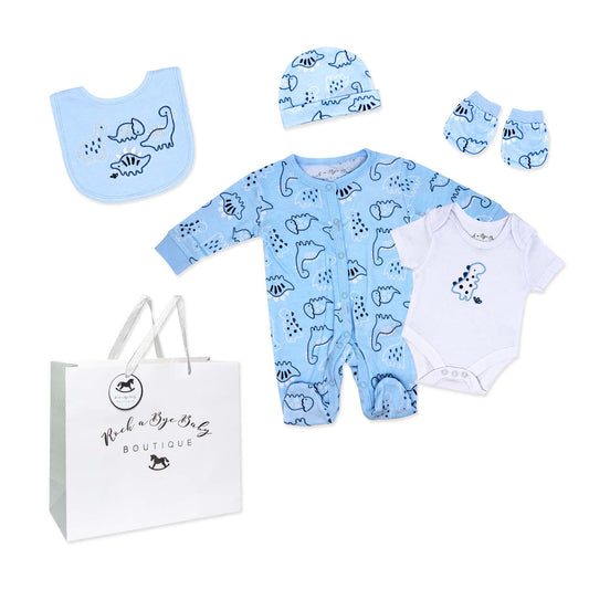 Rock A Bye Baby Boutique Boys Dinosaur 5 Pc Layette Gift Set 3-6M
