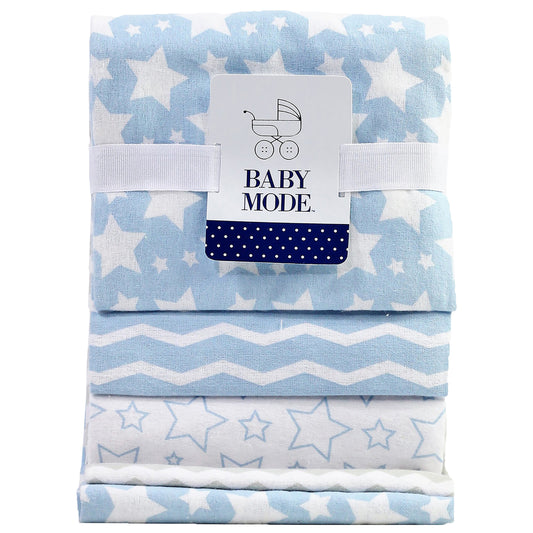necessities by tendertyme Cotton Flannel Stars 4 Pc Baby Receiving Blankets, Blue