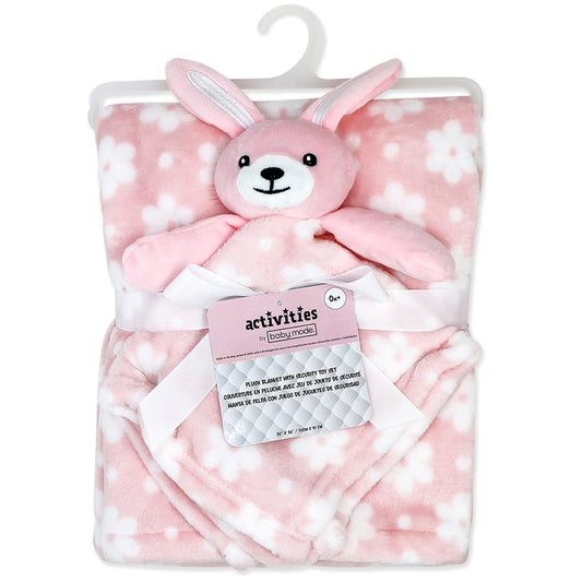 Baby Mode Baby Boys and Baby Girls Plush Blanket with Nunu Lovey Toy, Pink Bunny