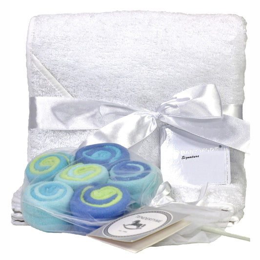 Baby Mode Baby Hooded Towel with Lollipop Washcloths Gift Set, Blue