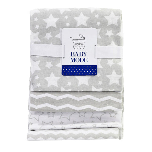 necessities by tendertyme Cotton Flannel Stars 4 Pc Baby Receiving Blankets, Gray