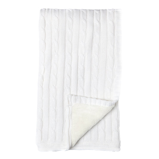 Baby Mode Signature Baby Boys and Baby Girls Cotton Cable Knit Sherpa Baby Blanket, Off White