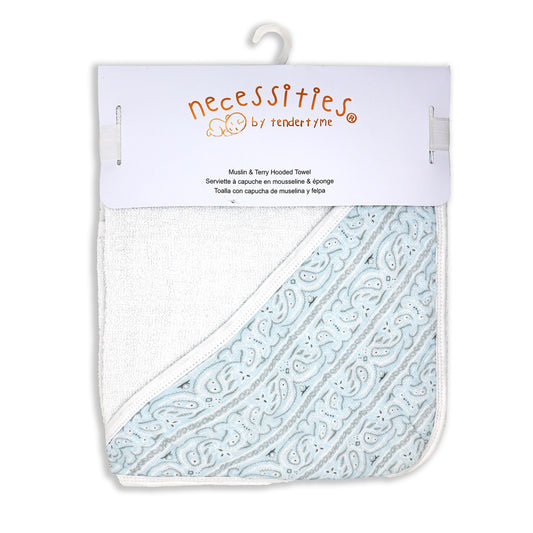 necessities by tendertyme Baby Boys and Girls Paisley Muslin Lined Hooded Towel, Blue