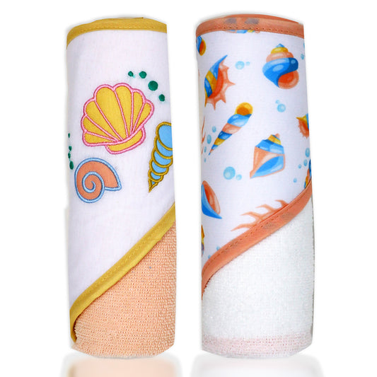 Buba Baby 2 Pack Hooded Baby Bath Towels, Seashells