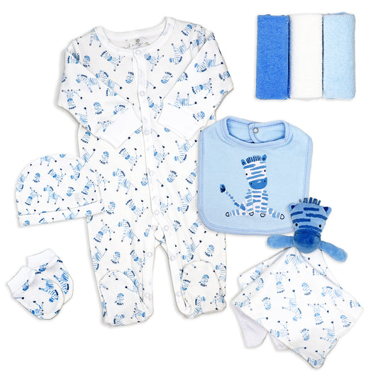 Rock A Bye Baby Boutique Baby Boys Blue Zebra 8 Piece Layette Gift Set, 0-3M