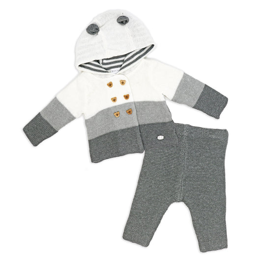Rock A Bye Baby Boutique Baby Boys and Baby Girls 2 Piece Variegated Gray Jacket and Trouser Knitted Set, 6-9M