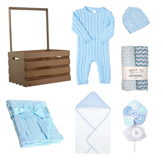 3 Stories Trading Company 20 Piece Baby Boys Shower Wardrobe Gift Crate, Blue