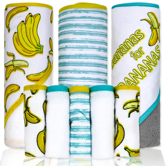 necessities by tendertyme 8 Piece Hooded Bath Towel and Washcloth Set, Bananas
