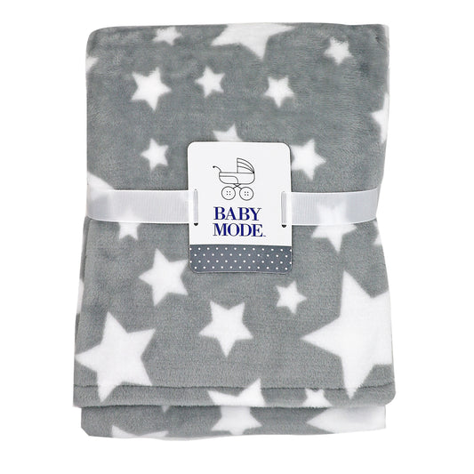 Baby Mode Baby Boys and Baby Girls Plush Fleece Star Print Baby Blanket, Gray