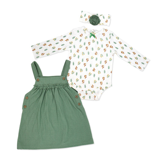 Baby Mode Baby Girls 3 Piece Corduroy-Look Jumper, Bodysuit, and Headband Set, 0-3M