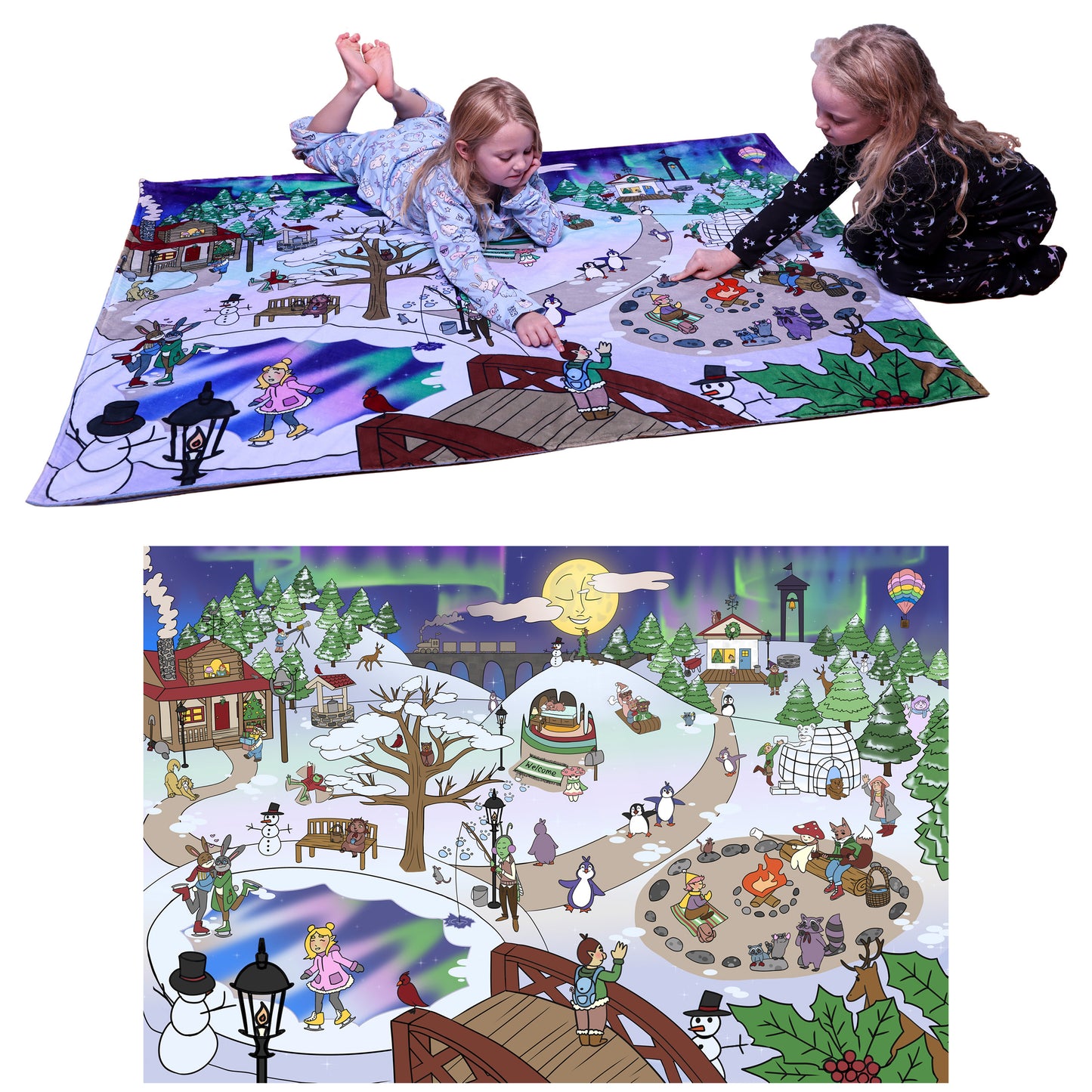 Pipp & Spalding Toddlers and Kids Seek-and-Find Winter in The Woodlands Blanket, Interactive Twin Bed Throw