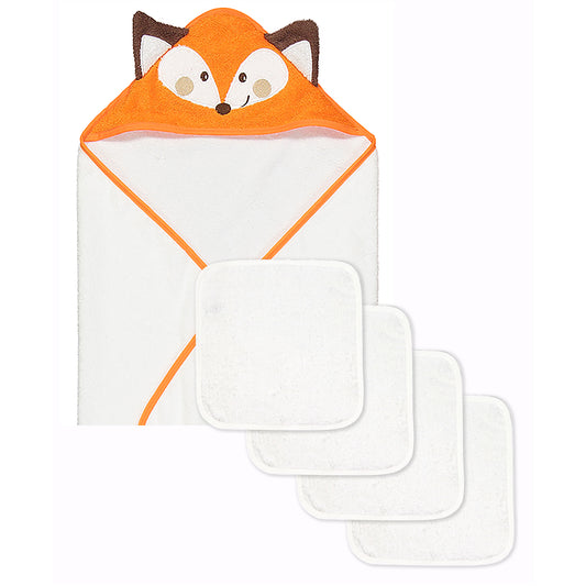 Jesse & Lulu Baby Boys and Baby Girls 4 Piece Hooded Bath Towel and Washcloth Set, Fox