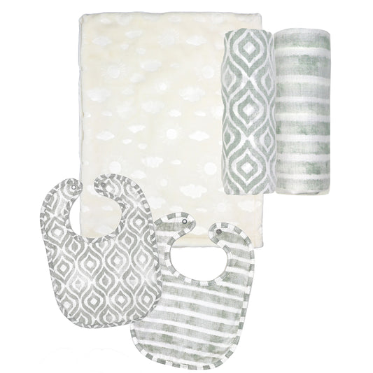 3 Stories Trading Company Baby Boys and Baby Girls 5 Piece Embossed Baby Blanket Gift Set, Ivory