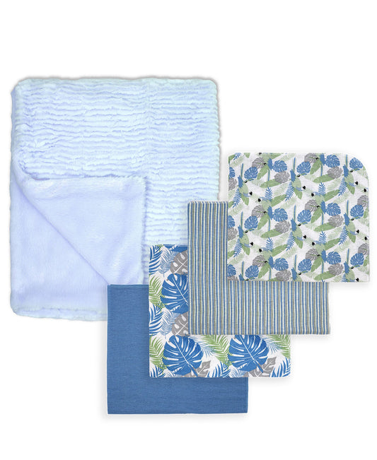 Tendertyme Baby Boys and Baby Girls Tropical Islands 5 Piece Baby Blanket Gift Set, Blue