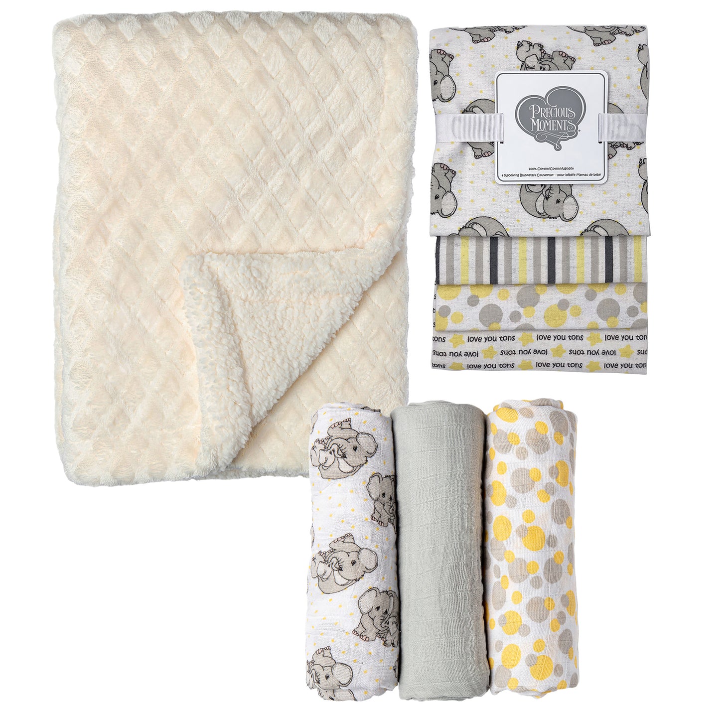 3 Stories Trading Company Baby Boys and Baby Girls 8 Piece Precious Moments Elephants Baby Gift Set, Neutral