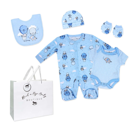 Rock A Bye Baby Boutique Boys Balloon 5 Pc Layette Gift Set 3-6M