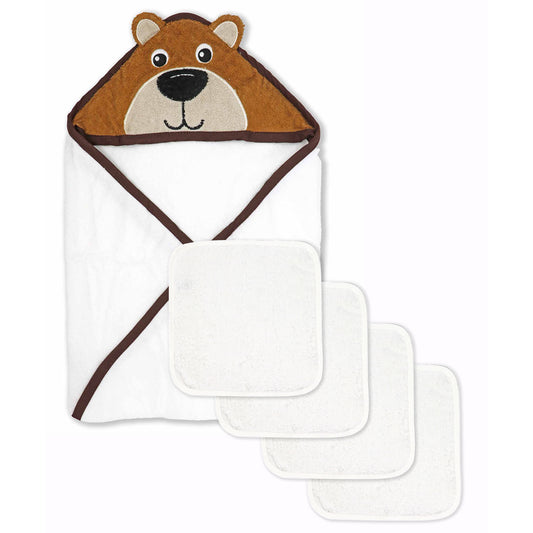 Jesse & Lulu Baby Boys and Baby Girls 4 Piece Hooded Bath Towel and Washcloth Set, Bear