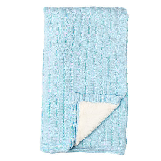 Baby Mode Signature Baby Boys and Baby Girls Cotton Cable Knit Sherpa Baby Blanket, Blue