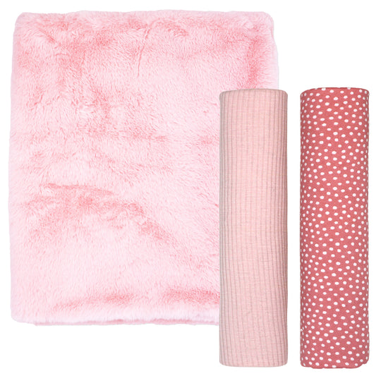 3 Stories Trading Company Baby Boys and Baby Girls Faux Fur 3 Piece Baby Blanket Gift Set, Coral