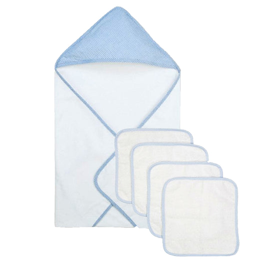 Baby Mode Baby Hooded Bath Towel with 4 Wash Cloths, Blue