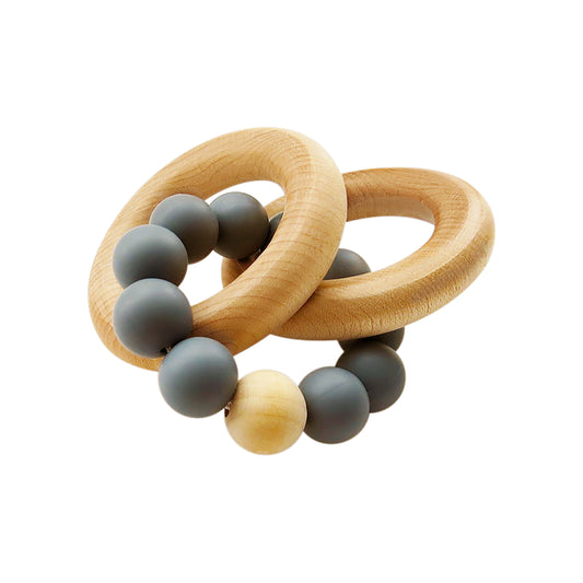 Tiny Teethers Designs Baby Boys and Baby Girls Silicone and Beech Wood Baby Rattle and Teether, Gray