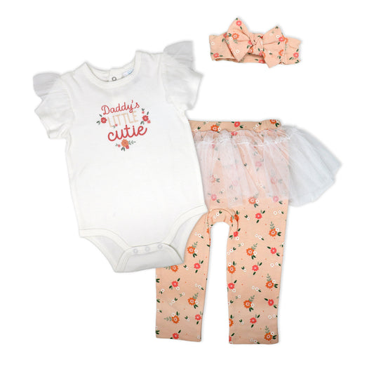 Baby Mode Baby Girls 3 Piece Cutie Tulle Leggings Set, 6-9M