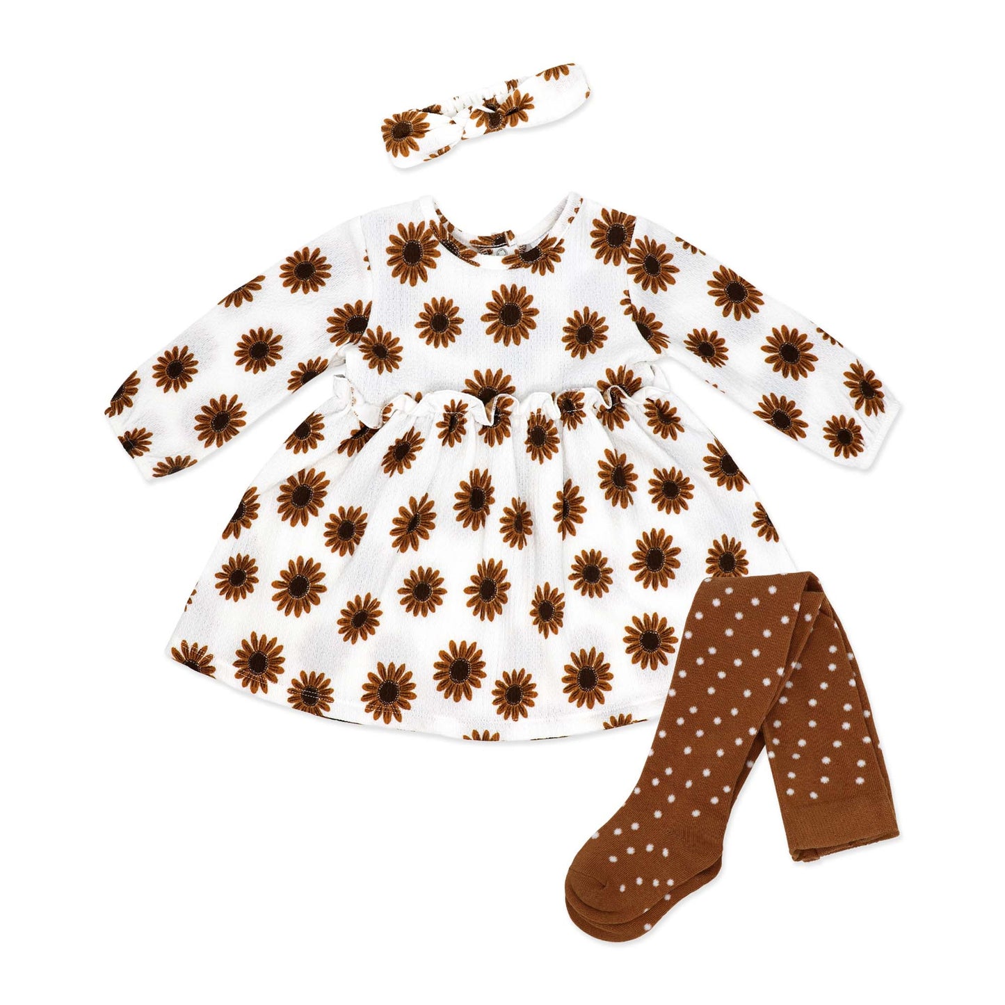 Baby Mode Baby Girls 3 Piece Wildflower Dress, Tights, and Headband Set, 0-3M